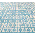 Modern Swedish Style Handmade Geometric Pattern Oversize Blue and Ivory Wool Rug
