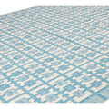 Modern Swedish Style Handmade Geometric Pattern Oversize Blue and Ivory Wool Rug