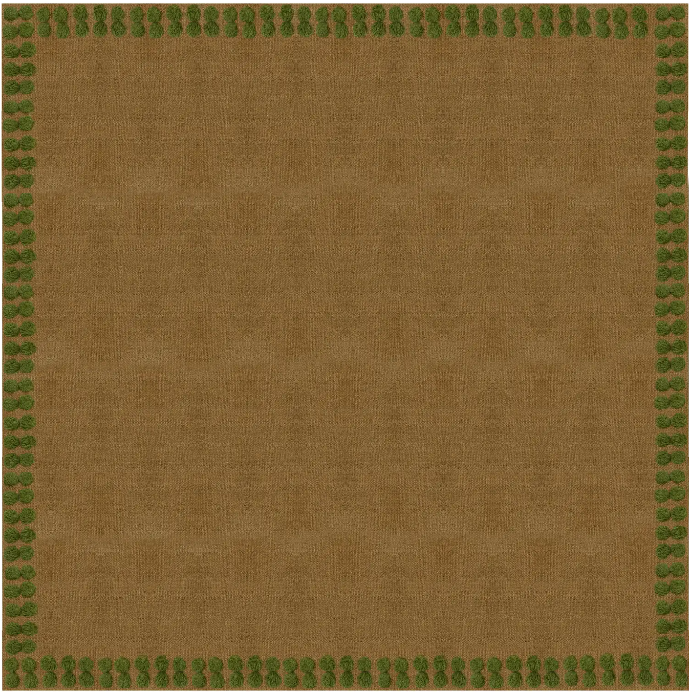 15'x15' Custom Wool Handwoven Flatweave Rug with CM05 Green Pom Double Border