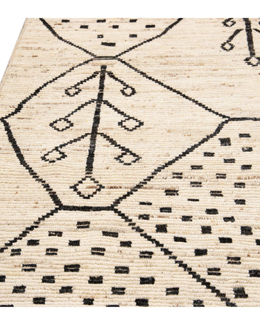 Modern Moroccan Style Handmade Geometric Motif Beige Boho Wool Rug