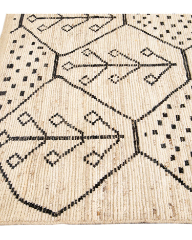 Modern Moroccan Style Handmade Geometric Motif Beige Boho Wool Rug