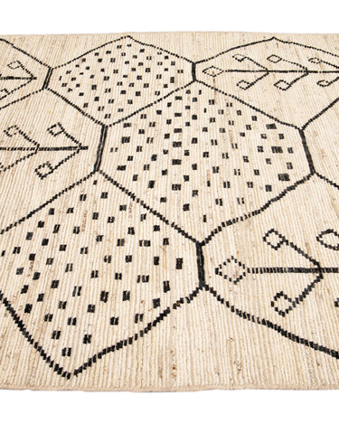 Modern Moroccan Style Handmade Geometric Motif Beige Boho Wool Rug