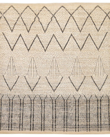 Modern Moroccan Style Handmade Geometric Pattern Beige and Gray Boho Wool Rug