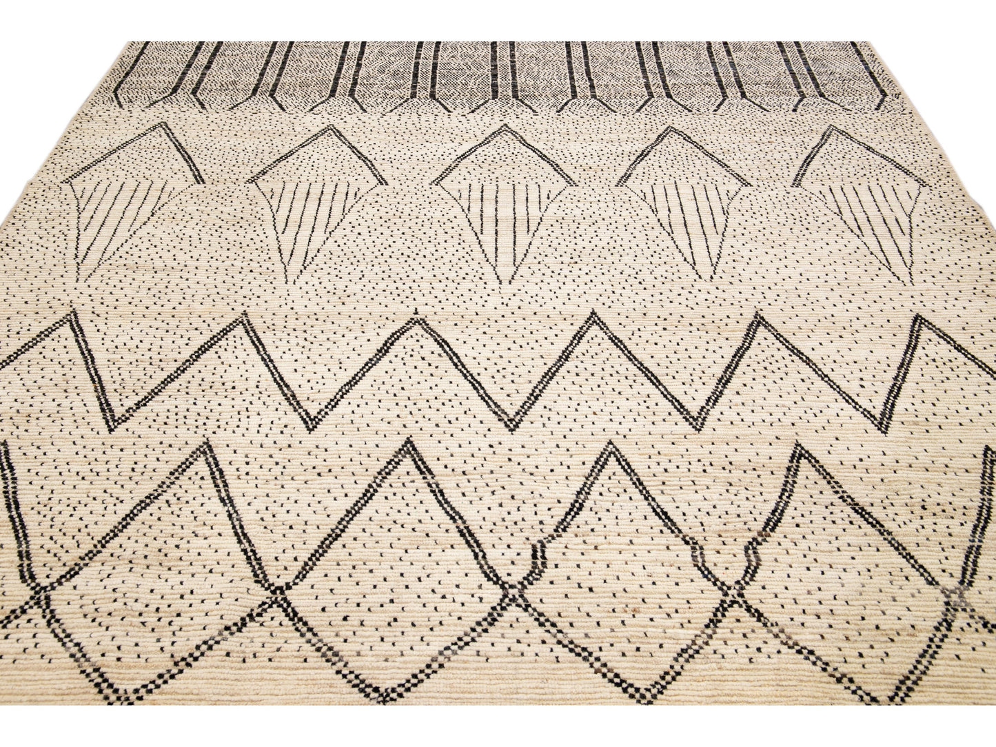 Modern Moroccan Style Handmade Geometric Pattern Beige and Gray Boho Wool Rug