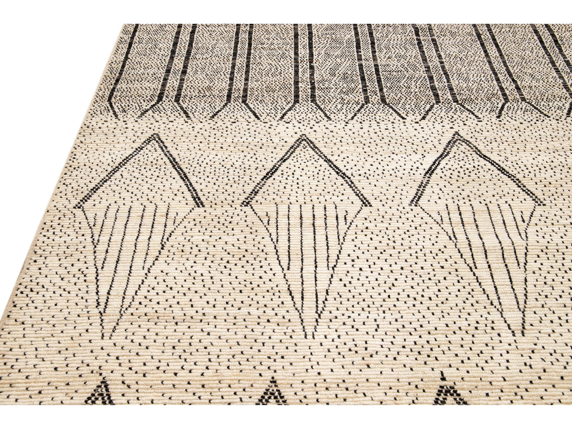 Modern Moroccan Style Handmade Geometric Pattern Beige and Gray Boho Wool Rug