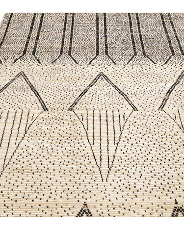 Modern Moroccan Style Handmade Geometric Pattern Beige and Gray Boho Wool Rug