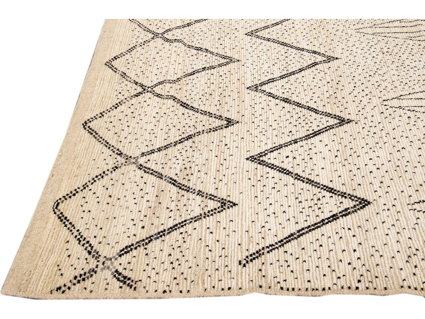 Modern Moroccan Style Handmade Geometric Pattern Beige and Gray Boho Wool Rug