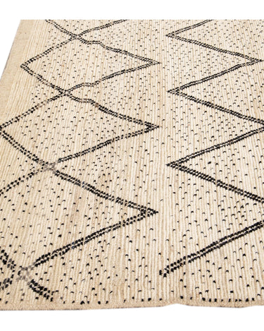 Modern Moroccan Style Handmade Geometric Pattern Beige and Gray Boho Wool Rug