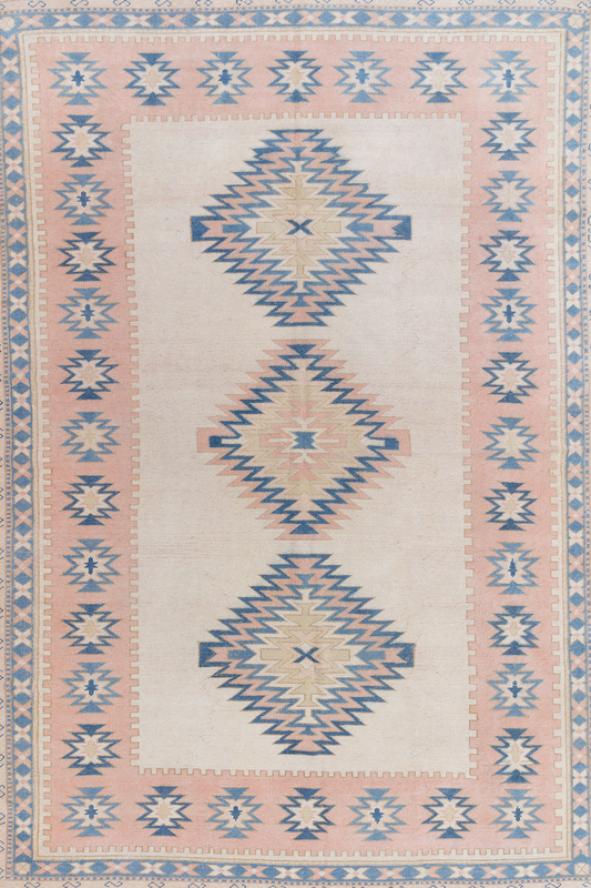 Vintage Pink and Blue Anatolian Rug