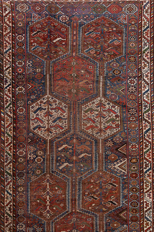 Antique Persian Khamseh Bird Rug